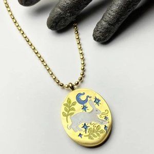 NEW White Rabbit Blue Moon Pendant Necklace